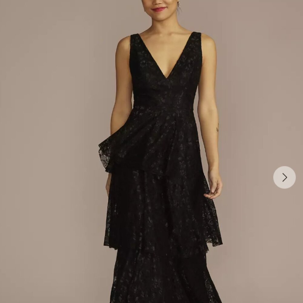 v-neck tiered lace maxi dress